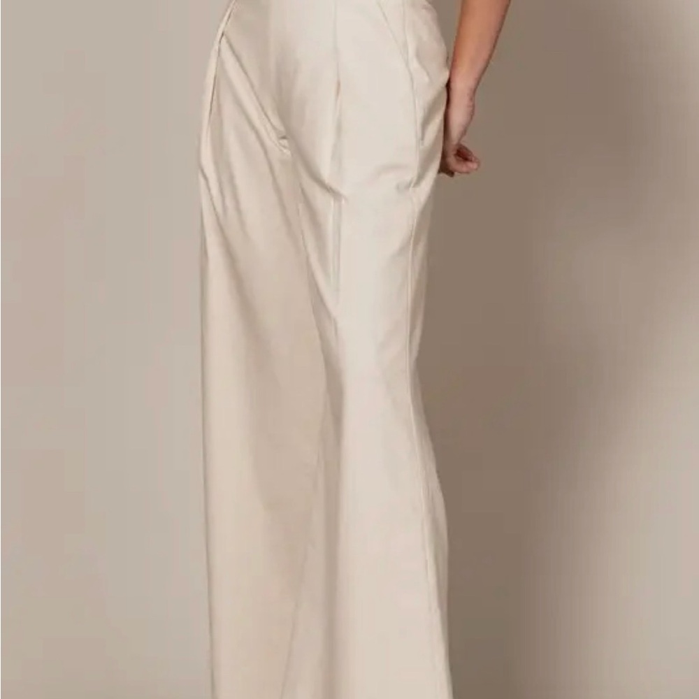 Wide Leg Cream Women's Trousers with Pearl Detail